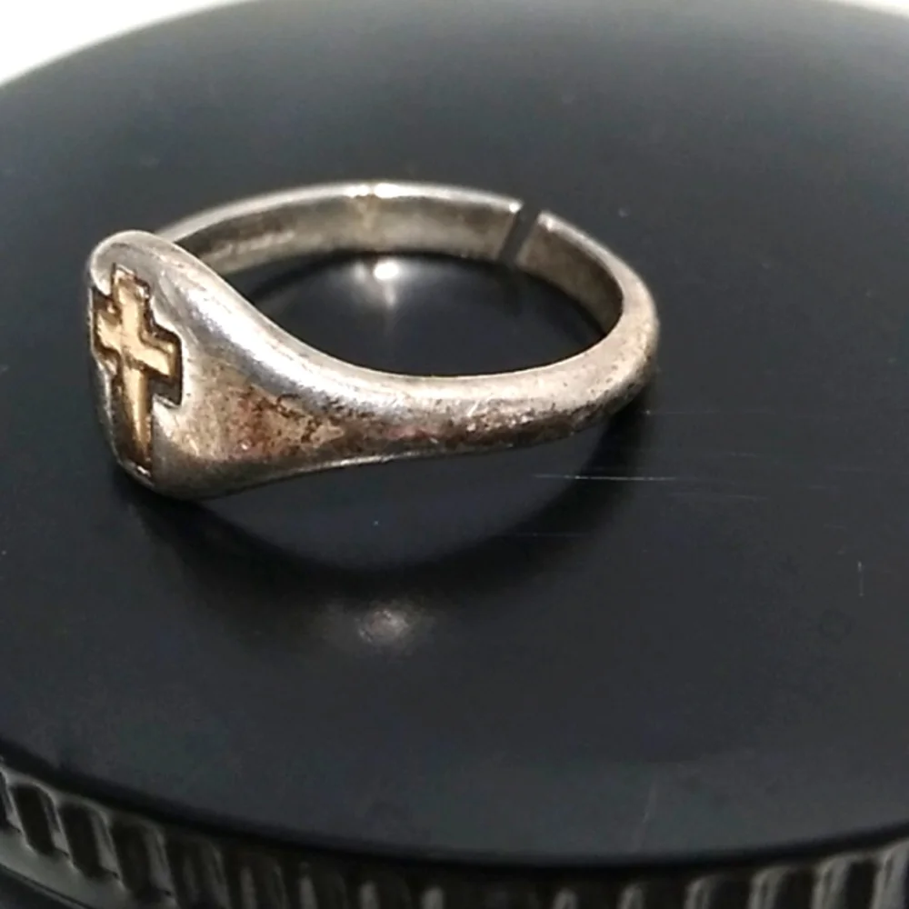SALE! Antique 14K Gold Cross 925 Band Ring Flaw Can Be Easy Fix Stamped 14kt/925 - Picture 4 of 12